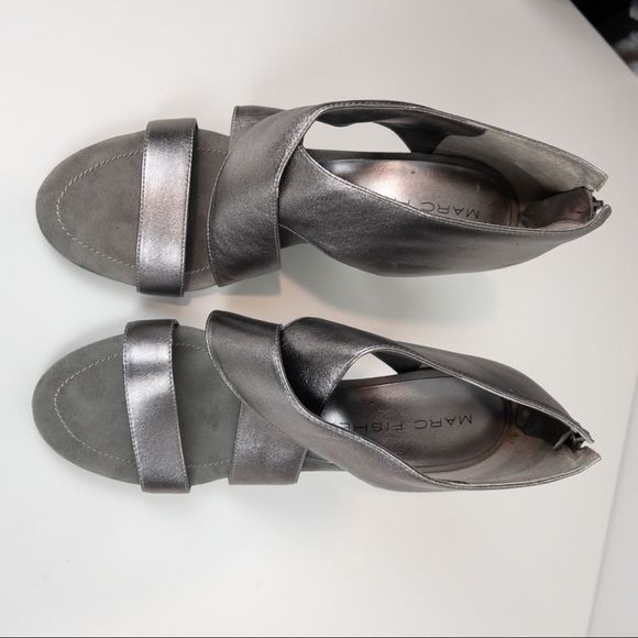 Marc Fisher Pewter Leather Wrap Heel Sandals - Size 9 - Picture 3 of 10
